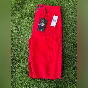 Men denim shorts red